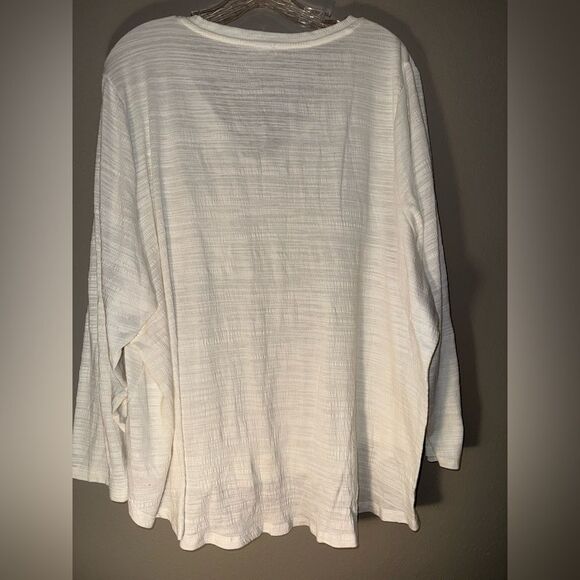 Daily Thread White V-Neck Long Sleeve Textured Top 2X #723 - Picture 4 of 5